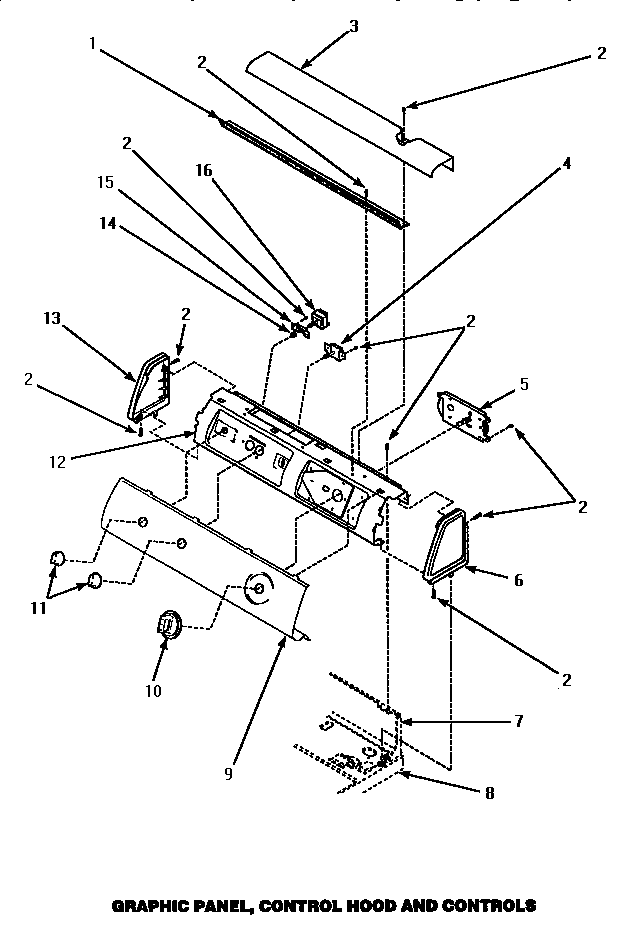 Graphic Panel, Control Hood & Controls Diagram and Parts List for LE4407L P1163602WL Amana Dryer