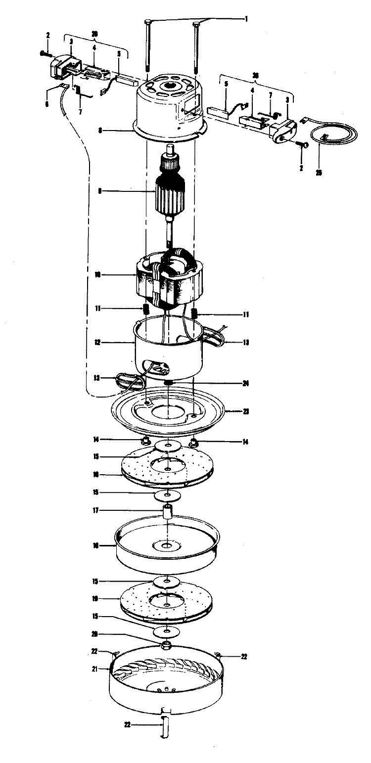 MOTOR ASSEMBLY Diagram and Parts List for S3003---  Hoover Upright Vacuum