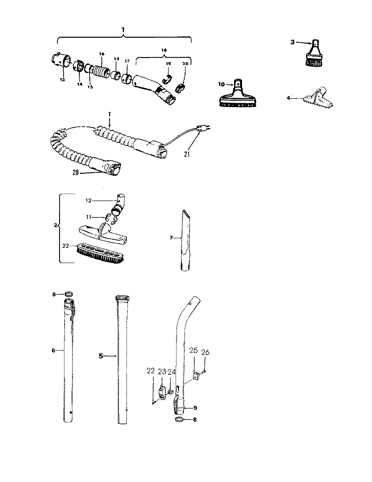 HOSE, CLEANINGTOOLS Diagram and Parts List for S3085  Hoover Upright Vacuum