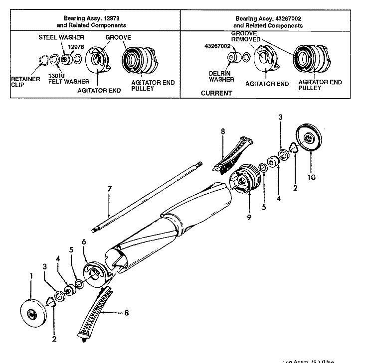 AGITATOR Diagram and Parts List for S3147---  Hoover Upright Vacuum