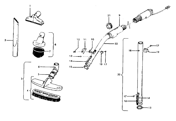 HOSE, CLEANINGTOOLS Diagram and Parts List for S3147---  Hoover Upright Vacuum