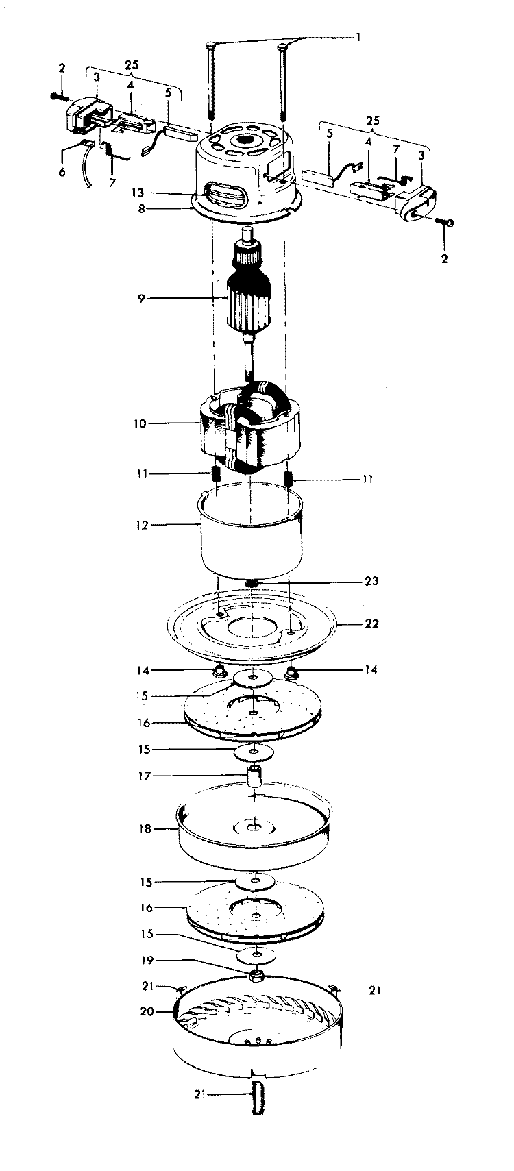 MOTOR ASSEMBLY Diagram and Parts List for S3217---  Hoover Upright Vacuum
