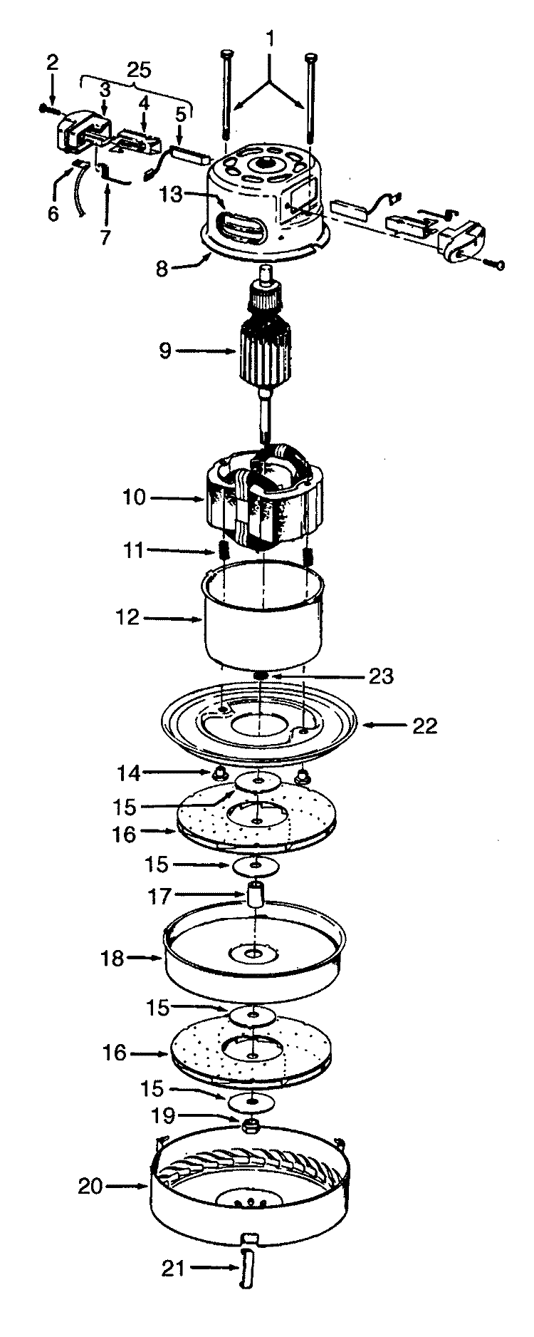 MOTOR ASSEMBLY Diagram and Parts List for S3195---  Hoover Upright Vacuum