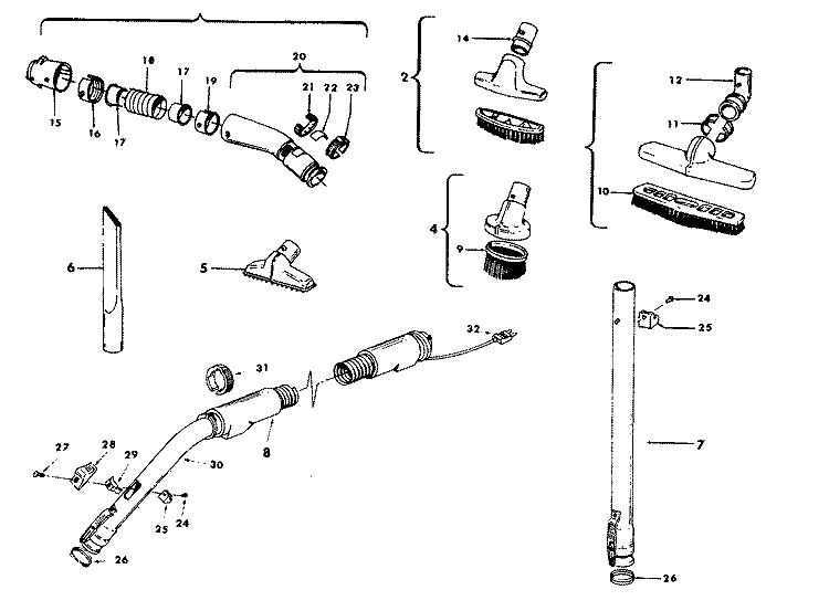 HOSE, CLEANINGTOOLS Diagram and Parts List for S3131---  Hoover Upright Vacuum