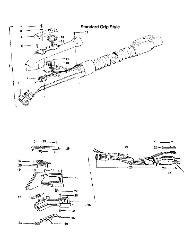 HOSE Diagram and Parts List for S3231---  Hoover Upright Vacuum