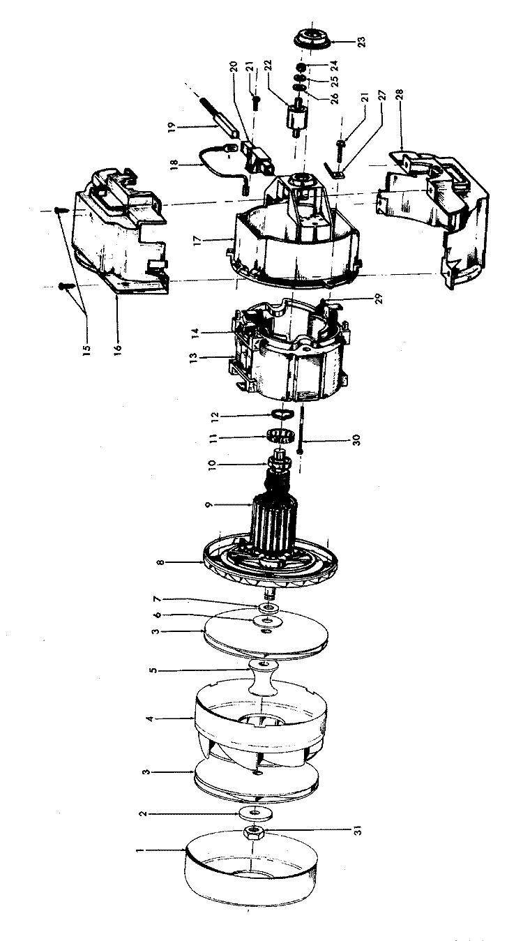 MOTOR ASSEMBLY Diagram and Parts List for S3231---  Hoover Upright Vacuum