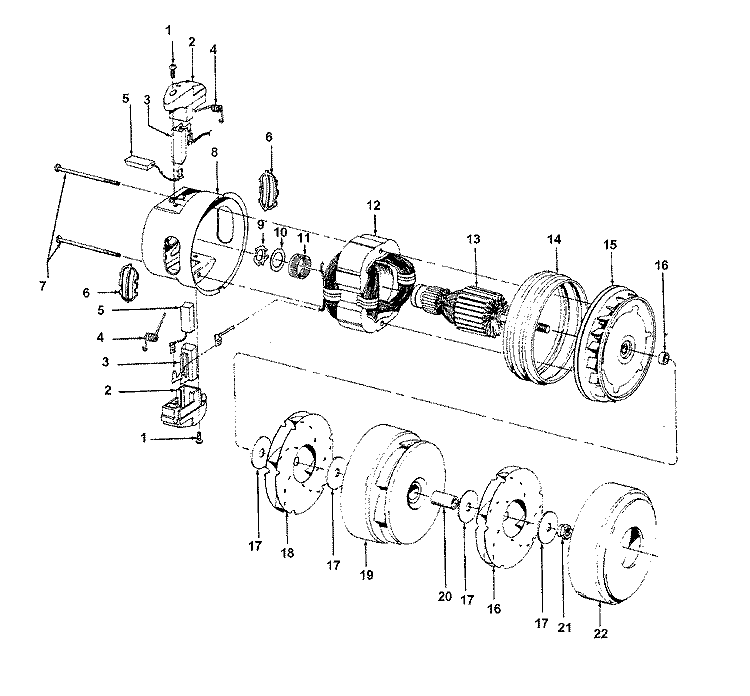 MOTOR ASSEMBLY Diagram and Parts List for S3275---  Hoover Upright Vacuum
