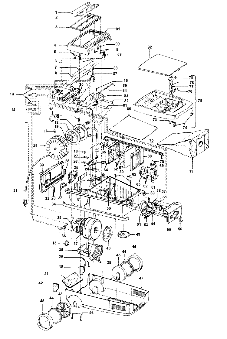CORDREEL, MAINHOUSING Diagram and Parts List for S3281---  Hoover Upright Vacuum