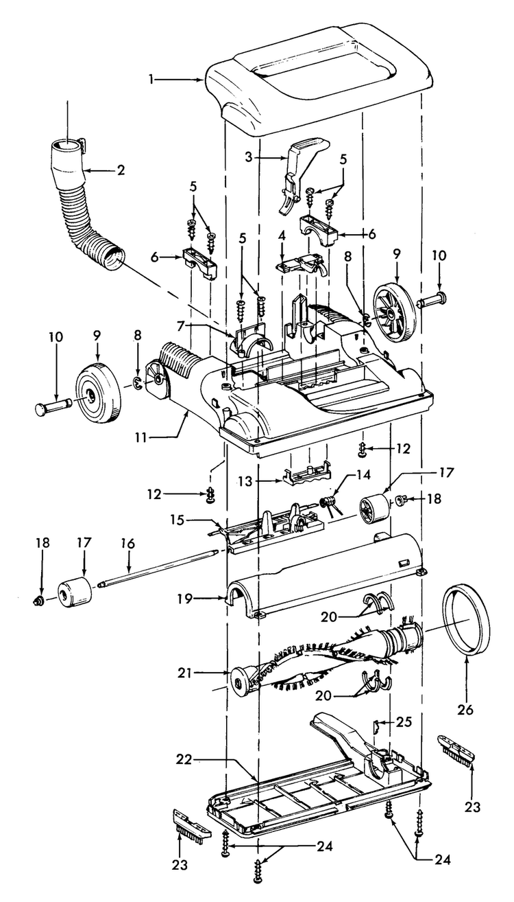 Agitator, Mainbody, Hood Diagram and Parts List for U5453-916  Hoover Upright Vacuum