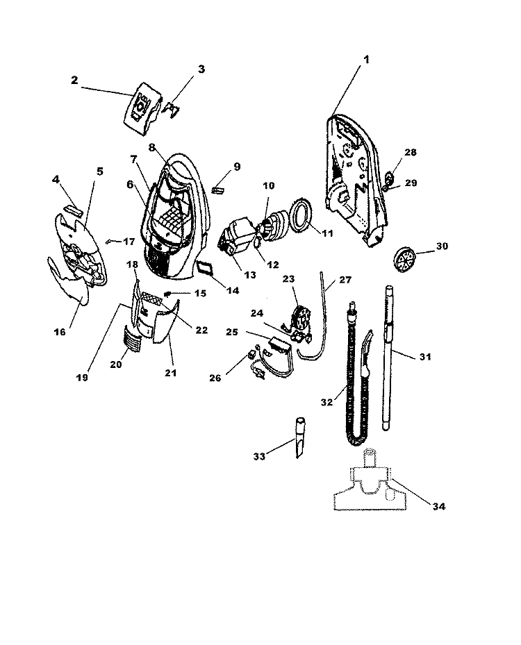 AGITATOR, CORDREEL, MAINHOUSING, MOTOR Diagram and Parts List for S3330---  Hoover Upright Vacuum