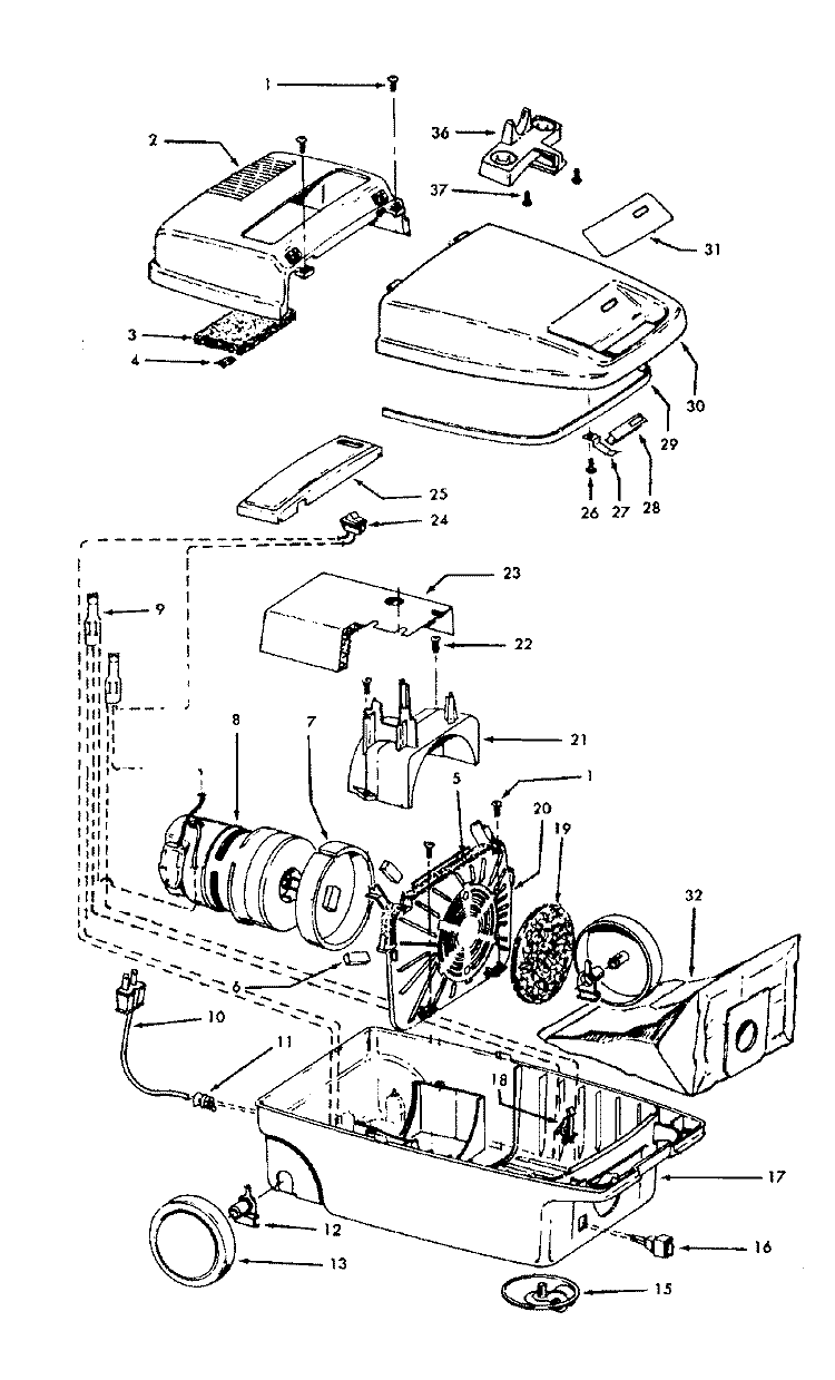 MAINHOUSING Diagram and Parts List for S3443---  Hoover Upright Vacuum