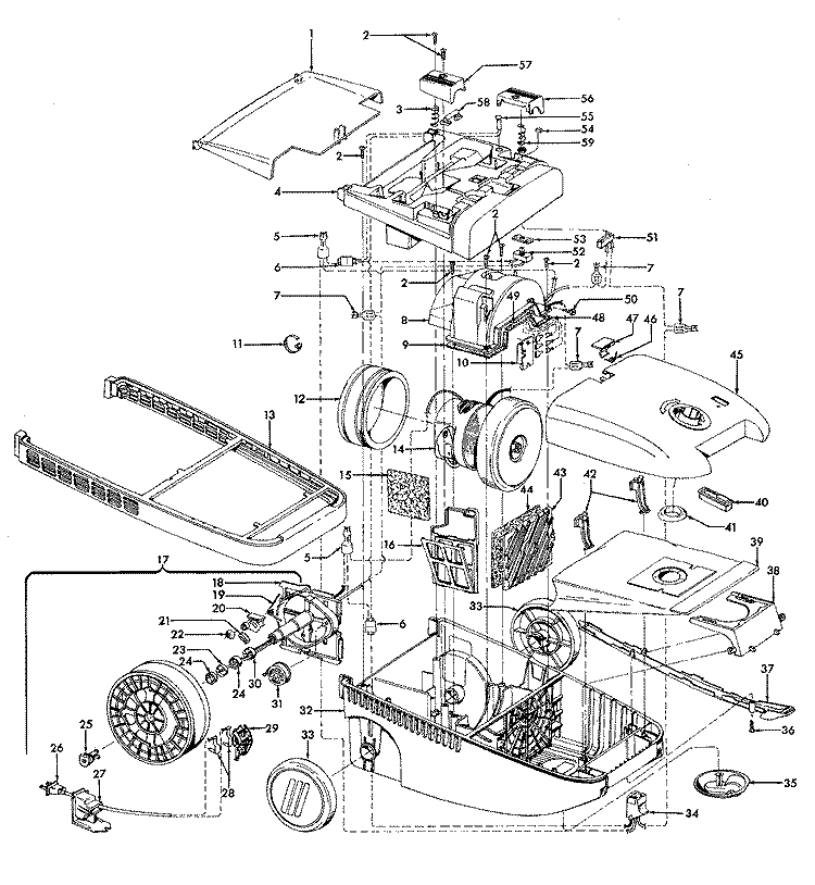 CORDREEL, MAINHOUSING Diagram and Parts List for S3595---  Hoover Upright Vacuum