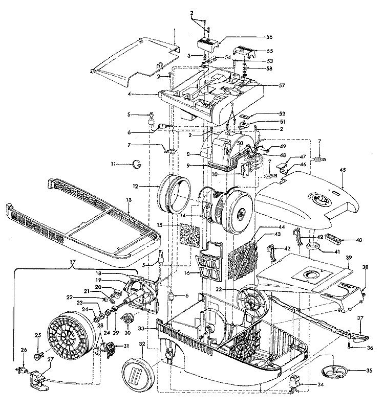 CORDREEL, MAINHOUSING Diagram and Parts List for S3605---  Hoover Upright Vacuum