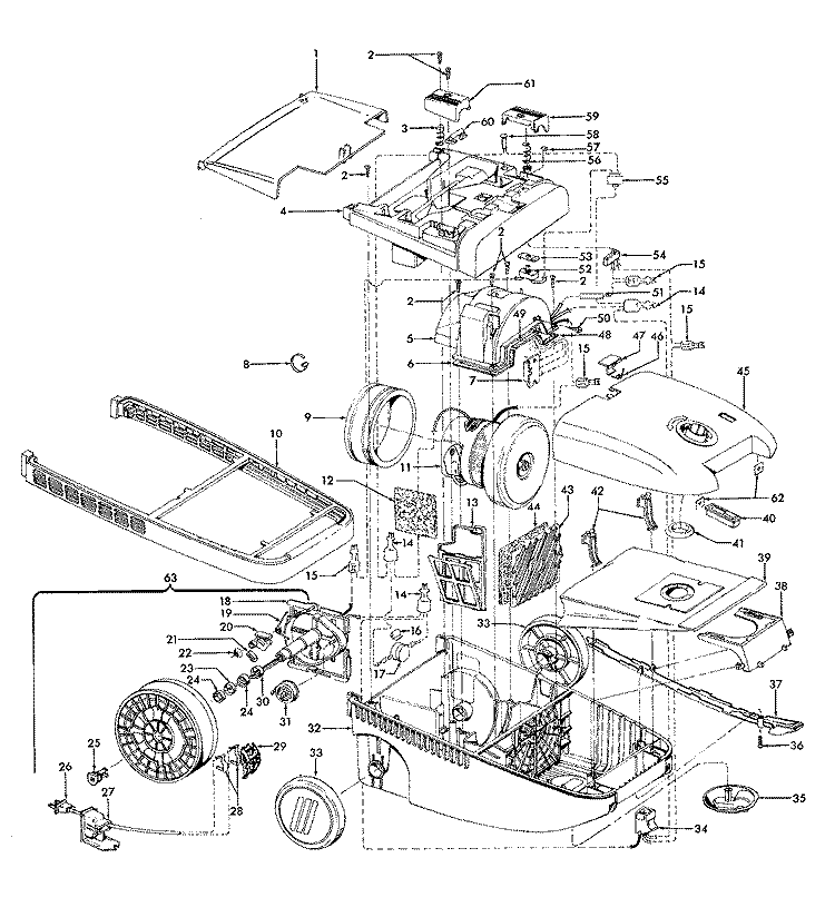 CORDREEL, MAINHOUSING Diagram and Parts List for S3609---  Hoover Upright Vacuum