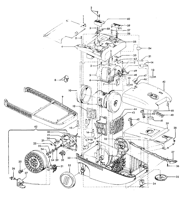 CORDREEL, MAINHOUSING Diagram and Parts List for S3611---  Hoover Upright Vacuum