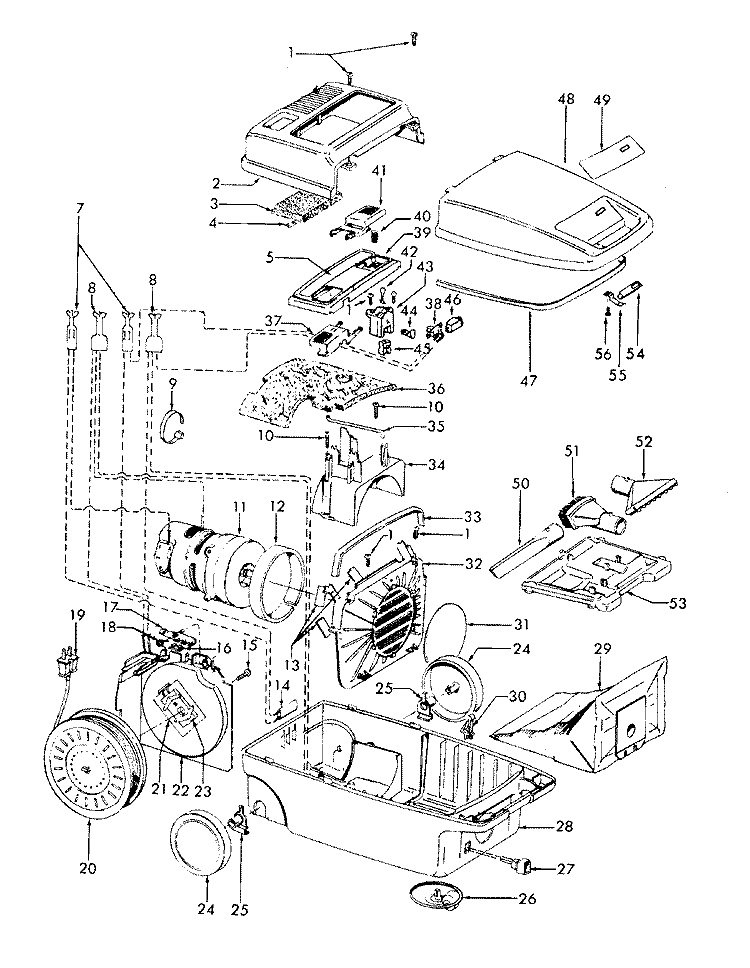 CORDREEL, MAINHOUSING Diagram and Parts List for S3621---  Hoover Upright Vacuum