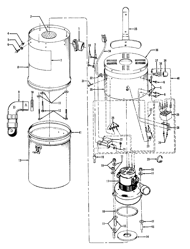 MOTOR, MAINHSG_UPPER, MAINHSG_LOWER Diagram and Parts List for S5501---  Hoover Upright Vacuum