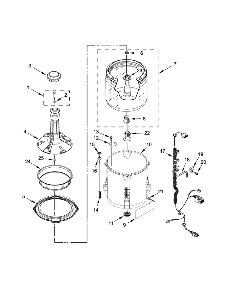 Basket And Tub Parts Diagram and Parts List for MVW18CSBWW0  Maytag Washer