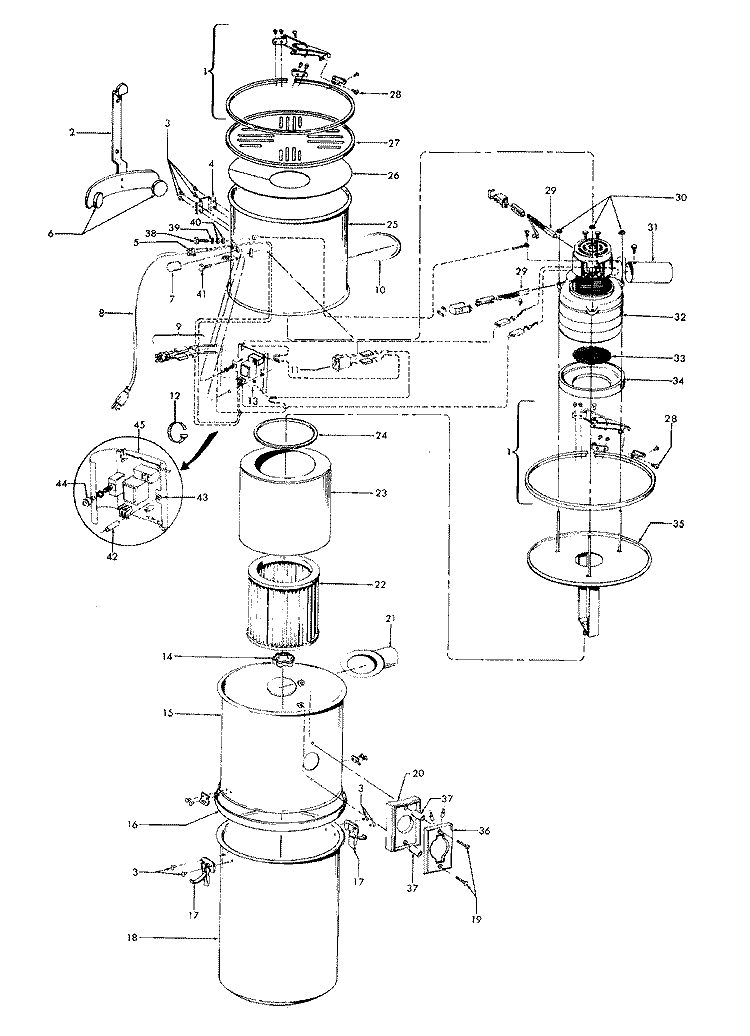 MAINHOUSING, MOTOR ASSEMBLY Diagram and Parts List for S5573---  Hoover Upright Vacuum
