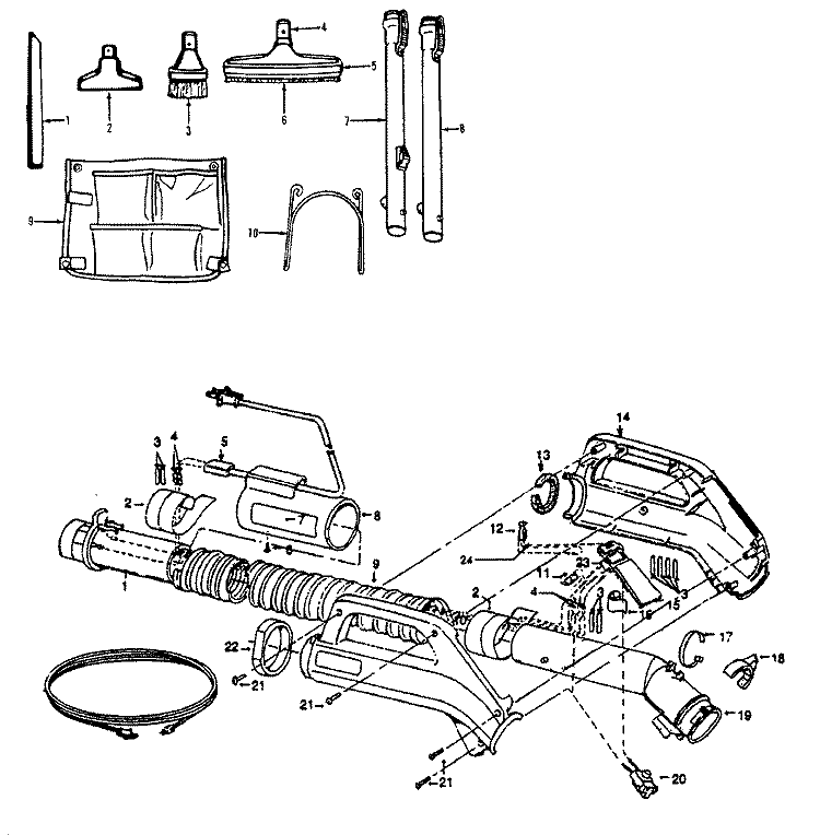 HOSE, CLEANINGTOOLS Diagram and Parts List for S5607---  Hoover Upright Vacuum