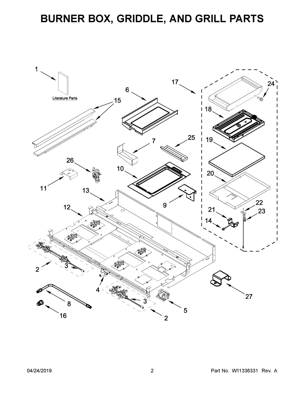 Burner Box, Griddle, And Grill Parts Diagram and Parts List for JGCP748HM00  Maytag Cooktop