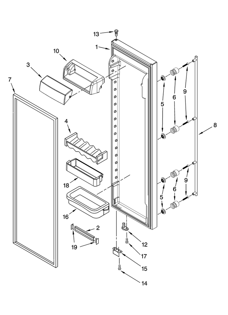 Refrigerator Door Parts Diagram and Parts List for JCB2488MTR00  Jenn-Air Refrigerator