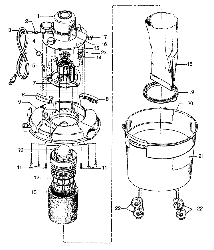 MAINHOUSING, MOTOR ASSEMBLY Diagram and Parts List for S6530600  Hoover Upright Vacuum