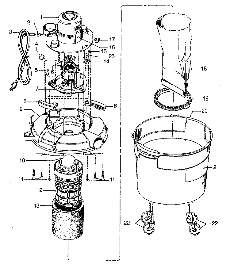 MOTOR ASSEMBLY, TANK Diagram and Parts List for S6543018  Hoover Upright Vacuum