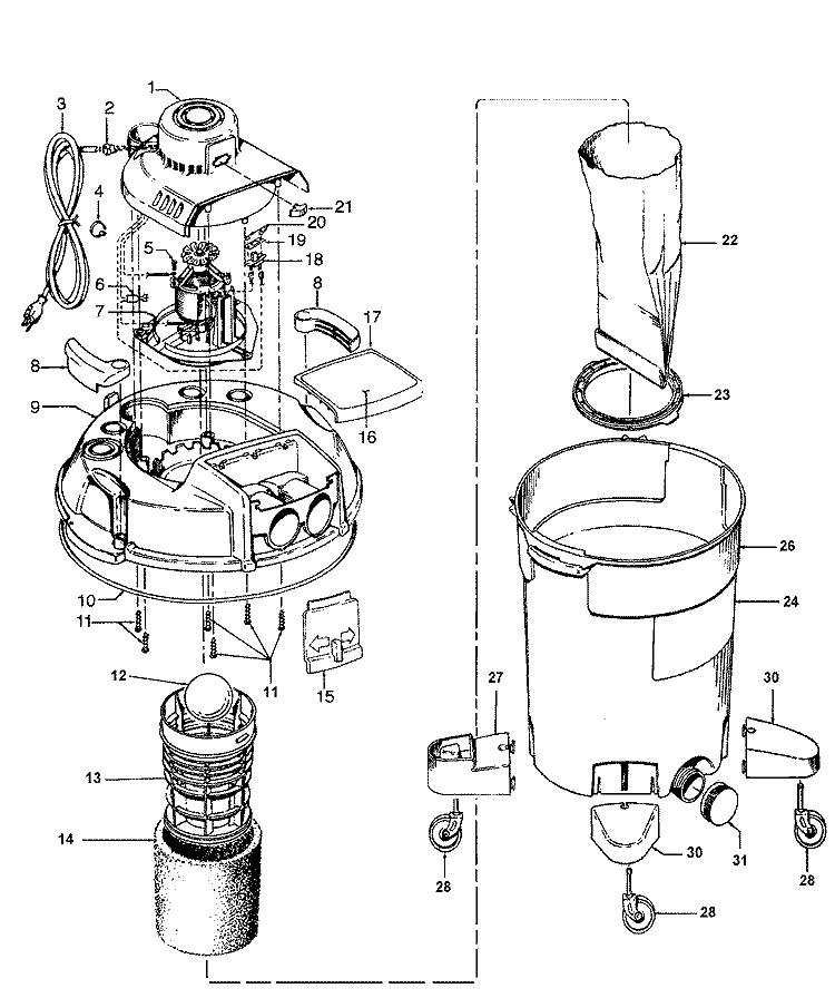 MAINHOUSING, MOTOR ASSEMBLY Diagram and Parts List for S6550---  Hoover Upright Vacuum