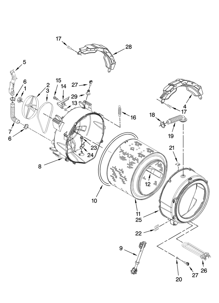 Tub And Basket Parts Diagram and Parts List for MHWE500VW01  Maytag Washer