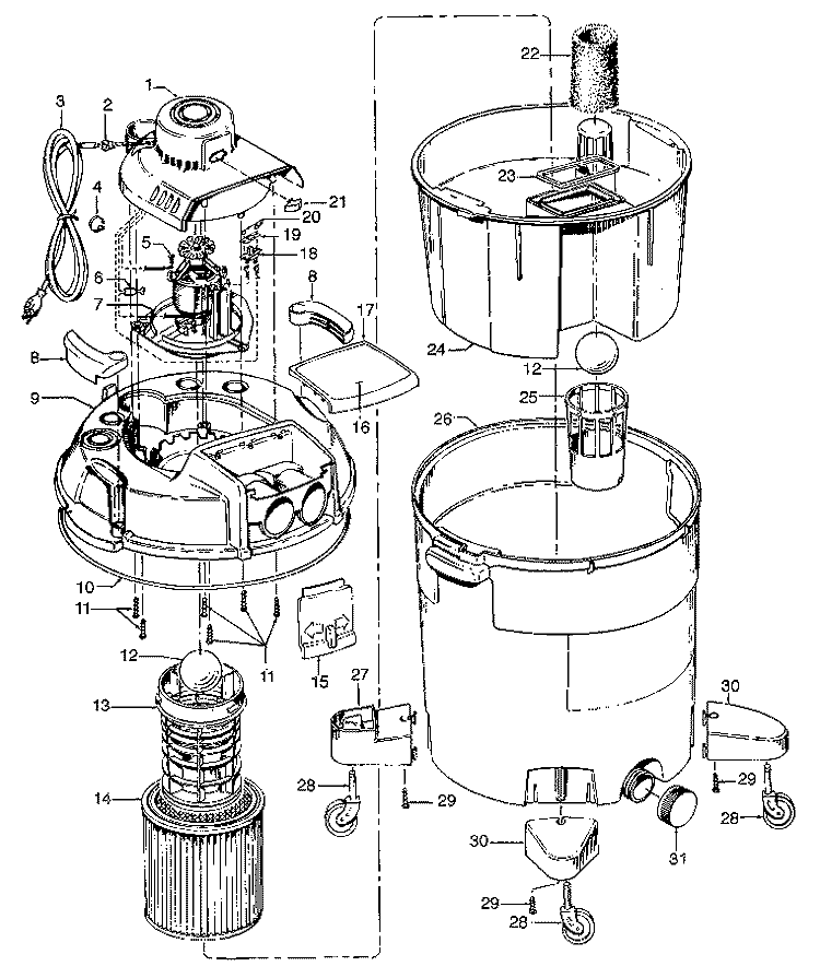 MOTOR ASSEMBLY, TANK Diagram and Parts List for S6631016  Hoover Upright Vacuum