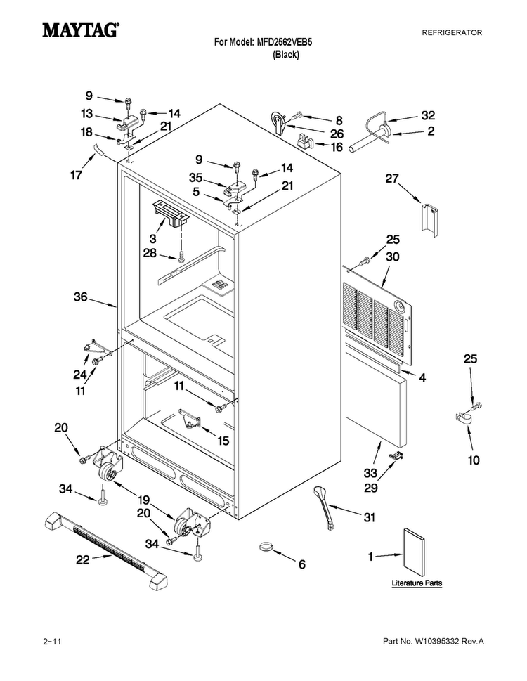 Cabinet Parts Diagram and Parts List for MFD2562VEB5  Maytag Refrigerator