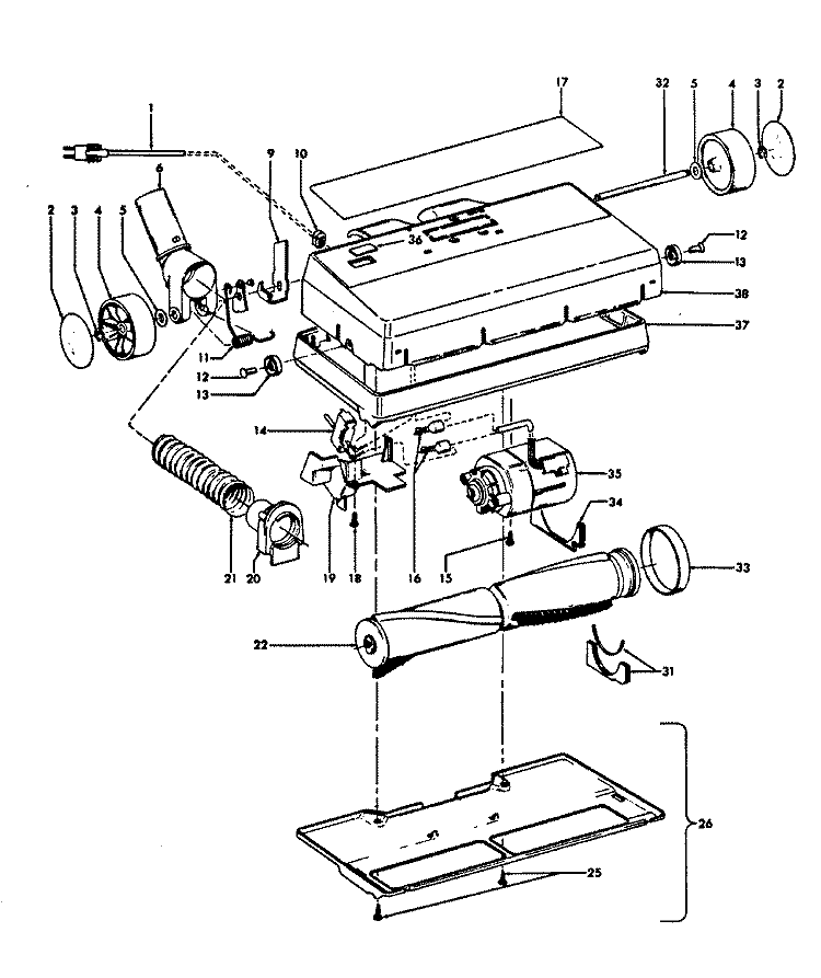 HANDLE, HOOD Diagram and Parts List for S7053---  Hoover Upright Vacuum