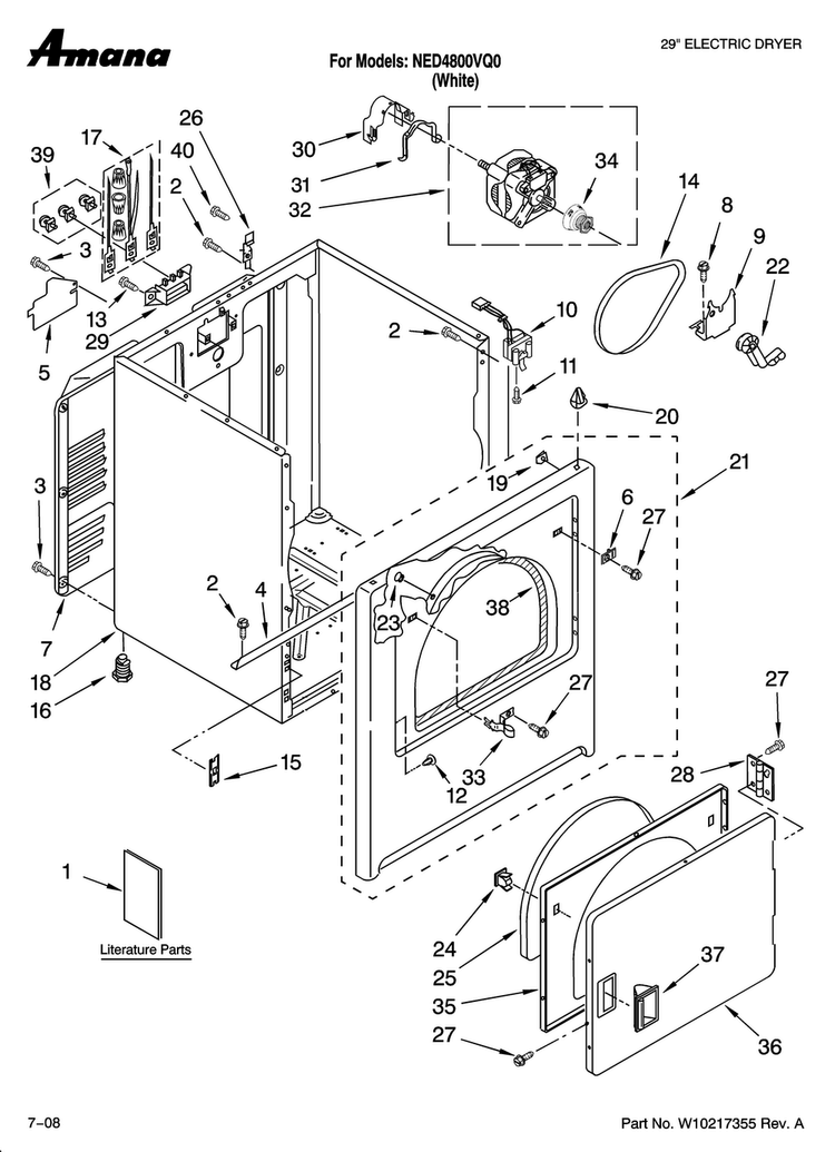 Cabinet Parts Diagram and Parts List for NED4800VQ0  Amana Dryer