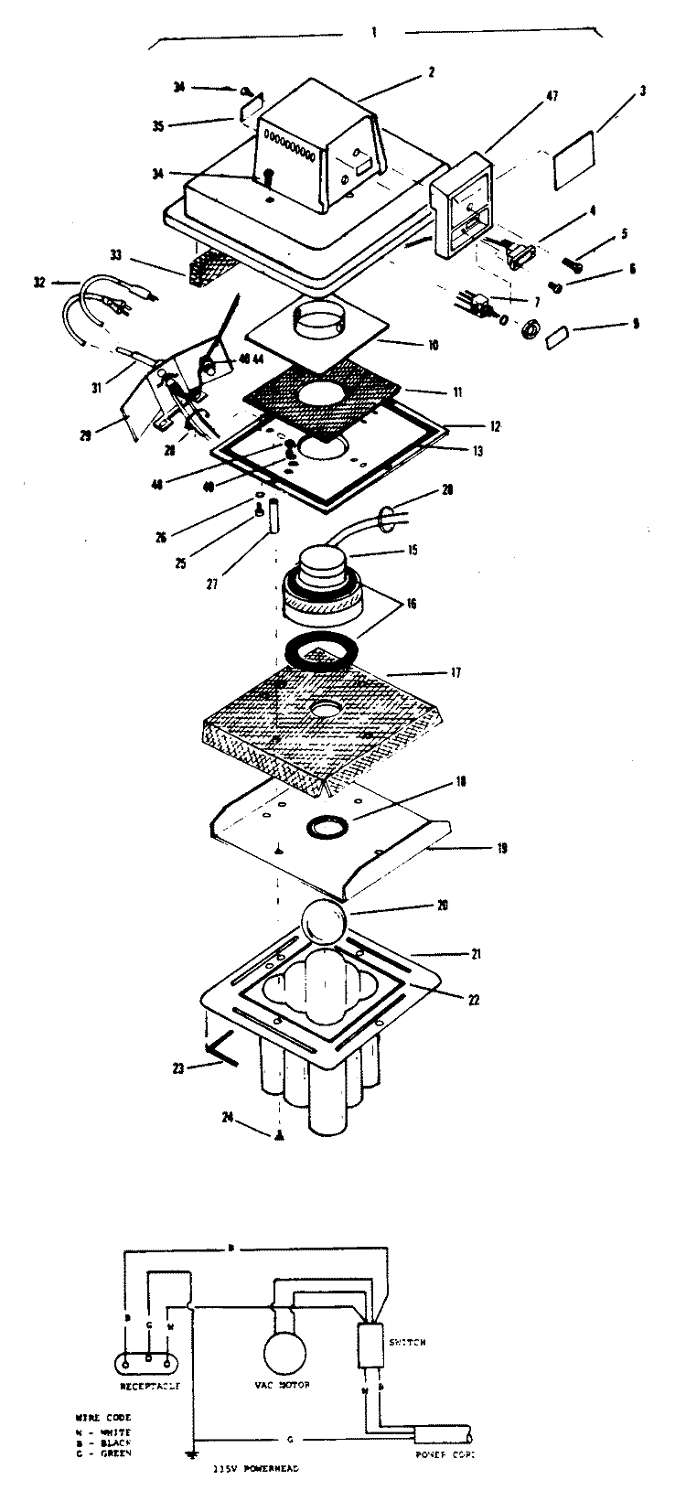 MOTOR ASSEMBLY Diagram and Parts List for S7085---  Hoover Range Hood