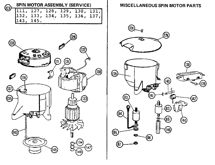 SPINMOTOR_EARLY Diagram and Parts List for T1009-2  Hoover Washer