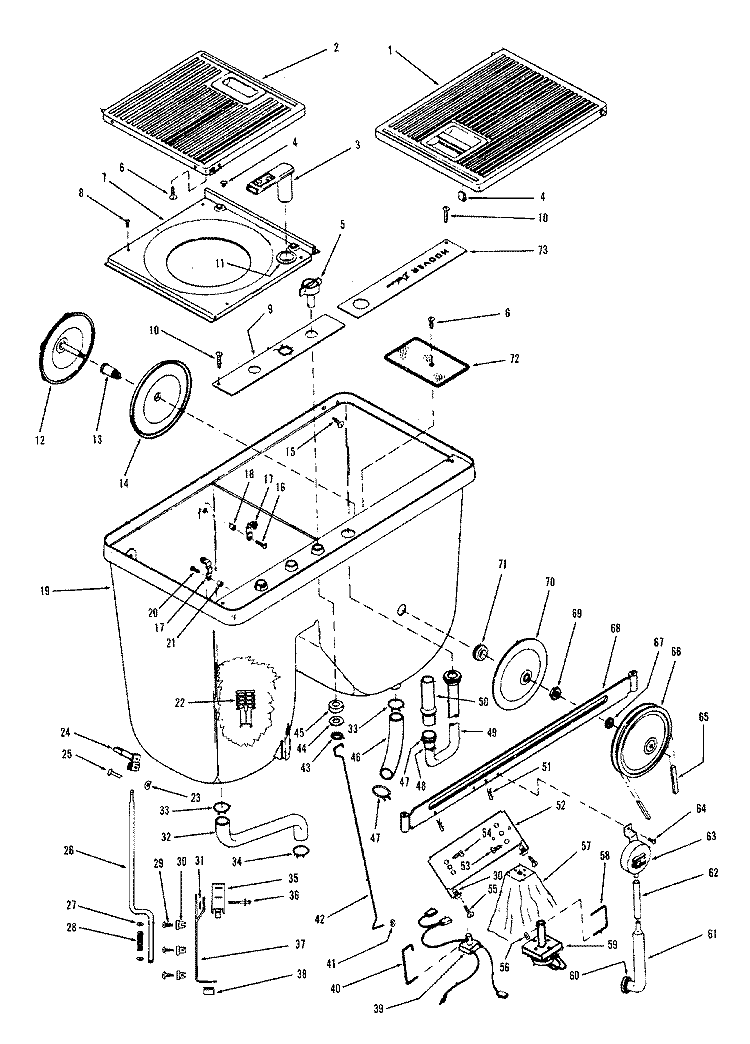 PUMP, PULSATORBELT, HOSES, MICROSWITCH Diagram and Parts List for T1011-664  Hoover Washer