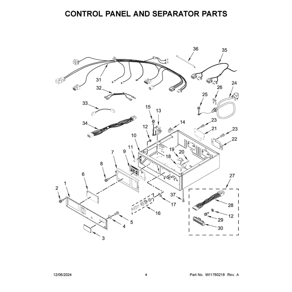 Control Panel And Separator Parts Diagram and Parts List for MLE26PRFYW0  Maytag Dryer