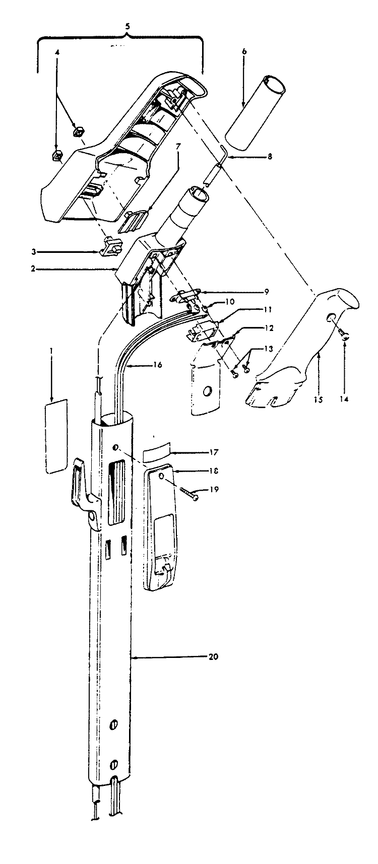 HANDLE Diagram and Parts List for U3331---  Hoover Upright Vacuum