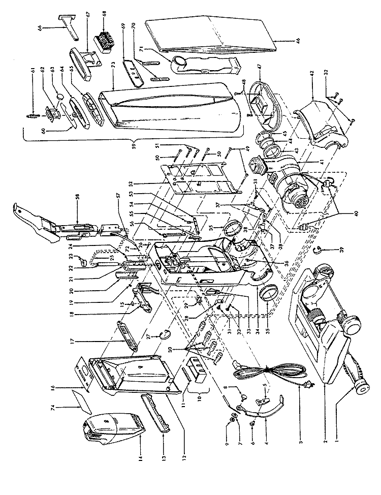 BAGHOUSING Diagram and Parts List for U3325---  Hoover Upright Vacuum