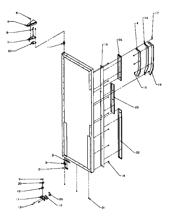 Ref Door Hinge And Trim Parts Diagram and Parts List for SSD25N5L-P1178903WL  Amana Refrigerator