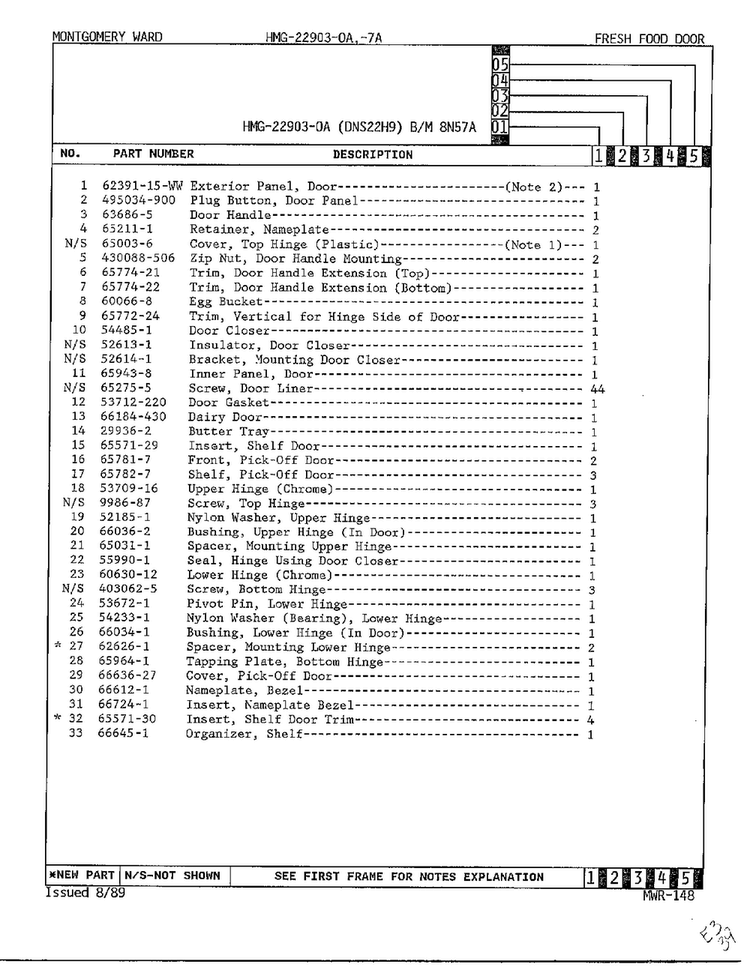 Fresh Food Door Page 2 Diagram and Parts List for 22903-OA  Admiral Refrigerator