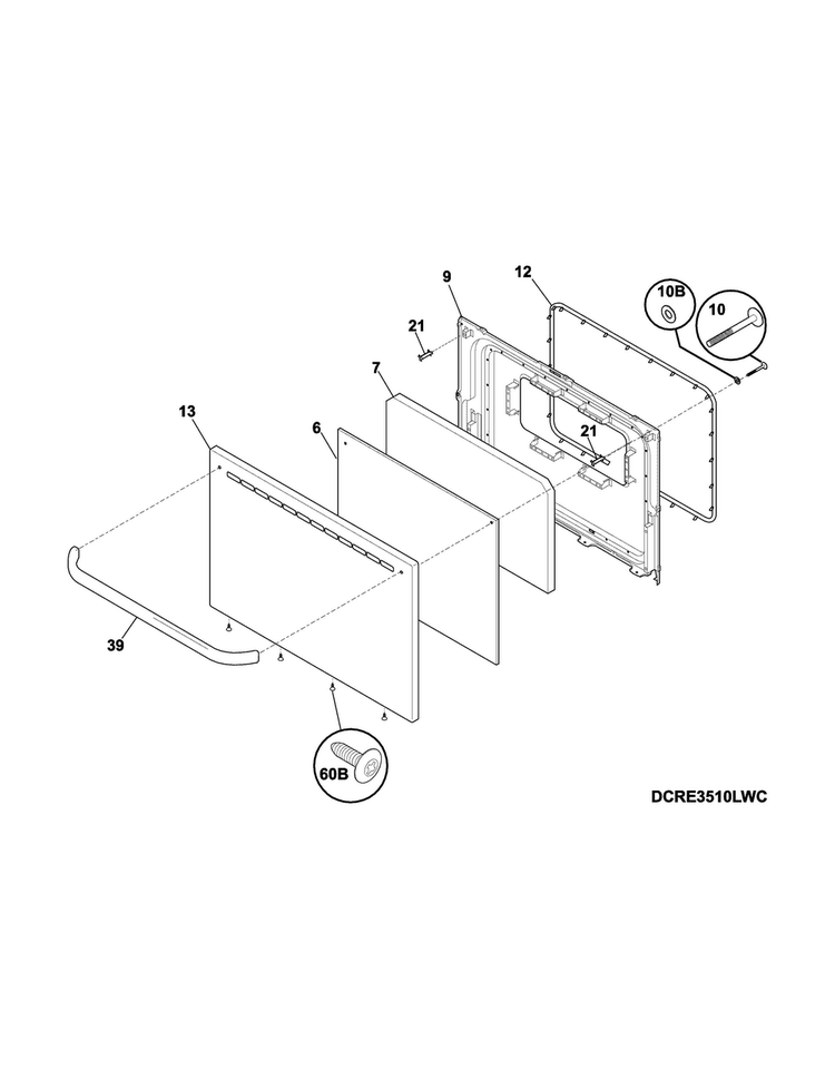 Door Diagram and Parts List for CRE3510LWF  Crosley Range