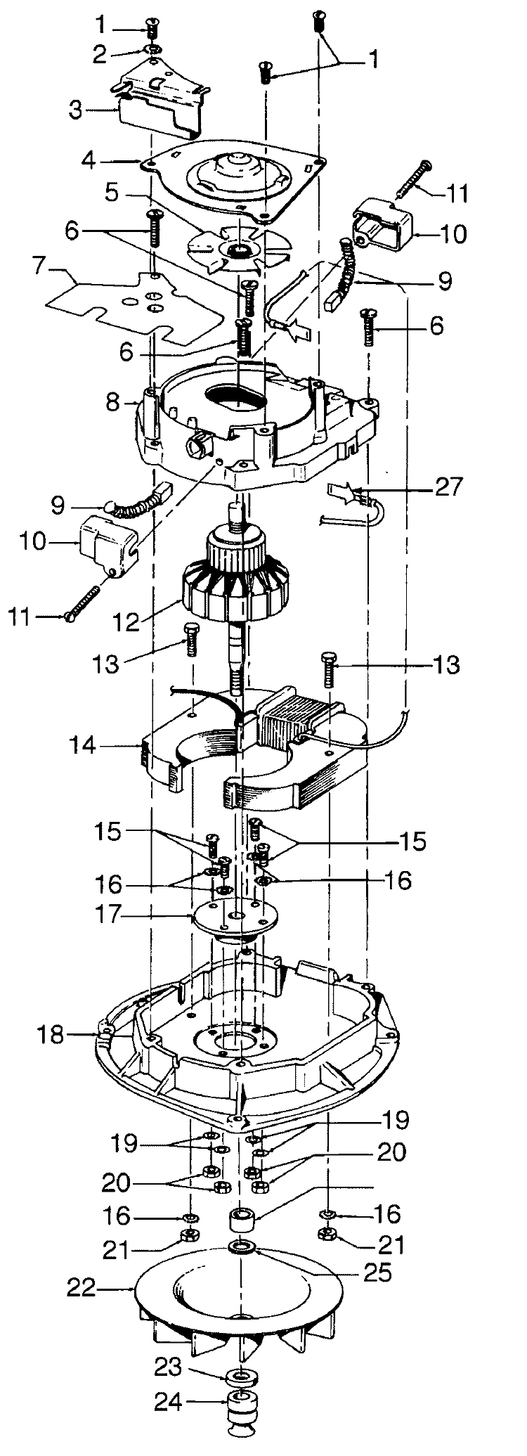MOTOR ASSEMBLY Diagram and Parts List for U4145---  Hoover Upright Vacuum