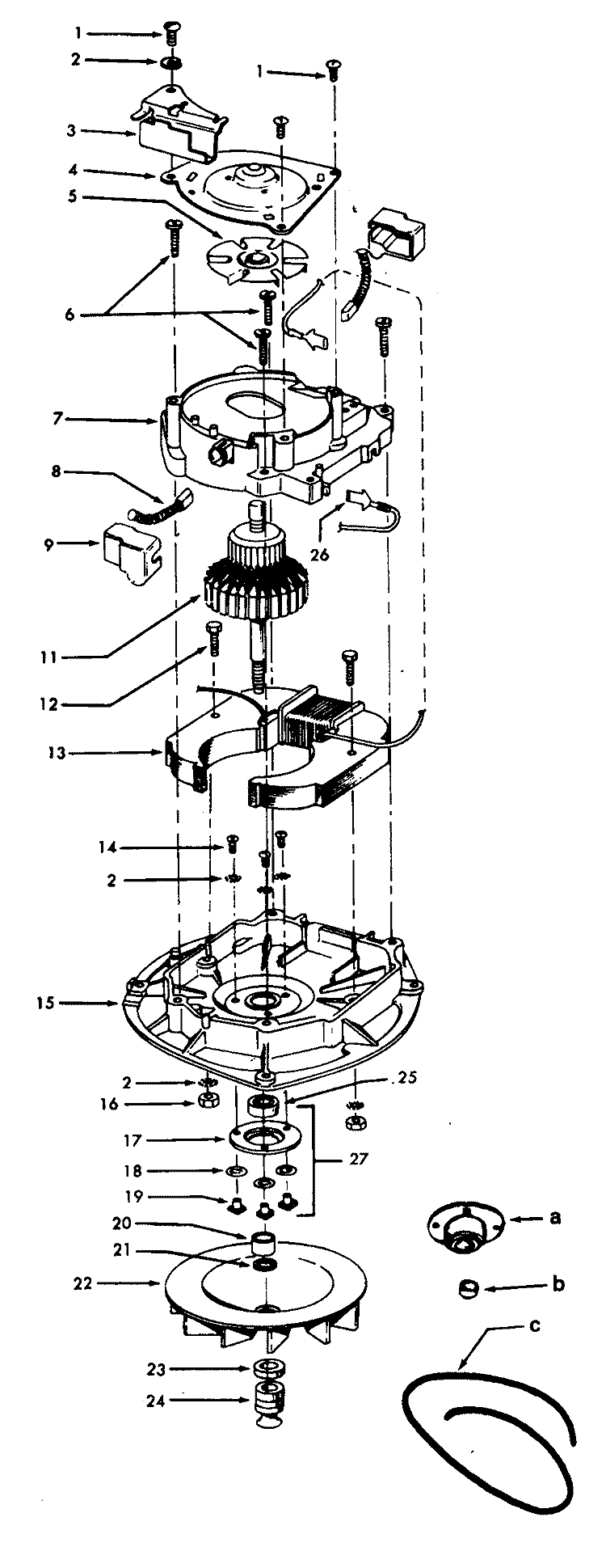 MOTOR ASSEMBLY Diagram and Parts List for U7041---  Hoover Upright Vacuum