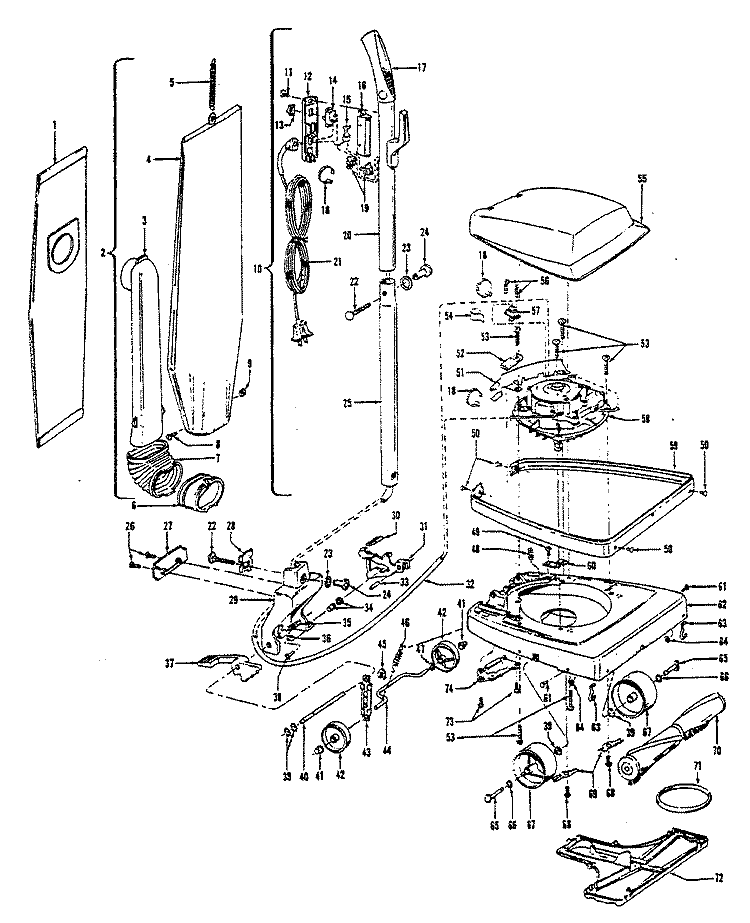 MAINBODY, HANDLE, OUTERBAG Diagram and Parts List for U4291021  Hoover Upright Vacuum