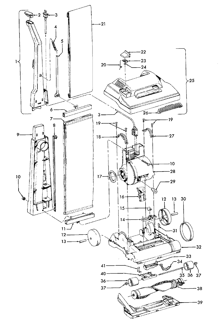 HANDLE, MAINBODY, OUTERBAG, HOOD Diagram and Parts List for U4609---  Hoover Upright Vacuum