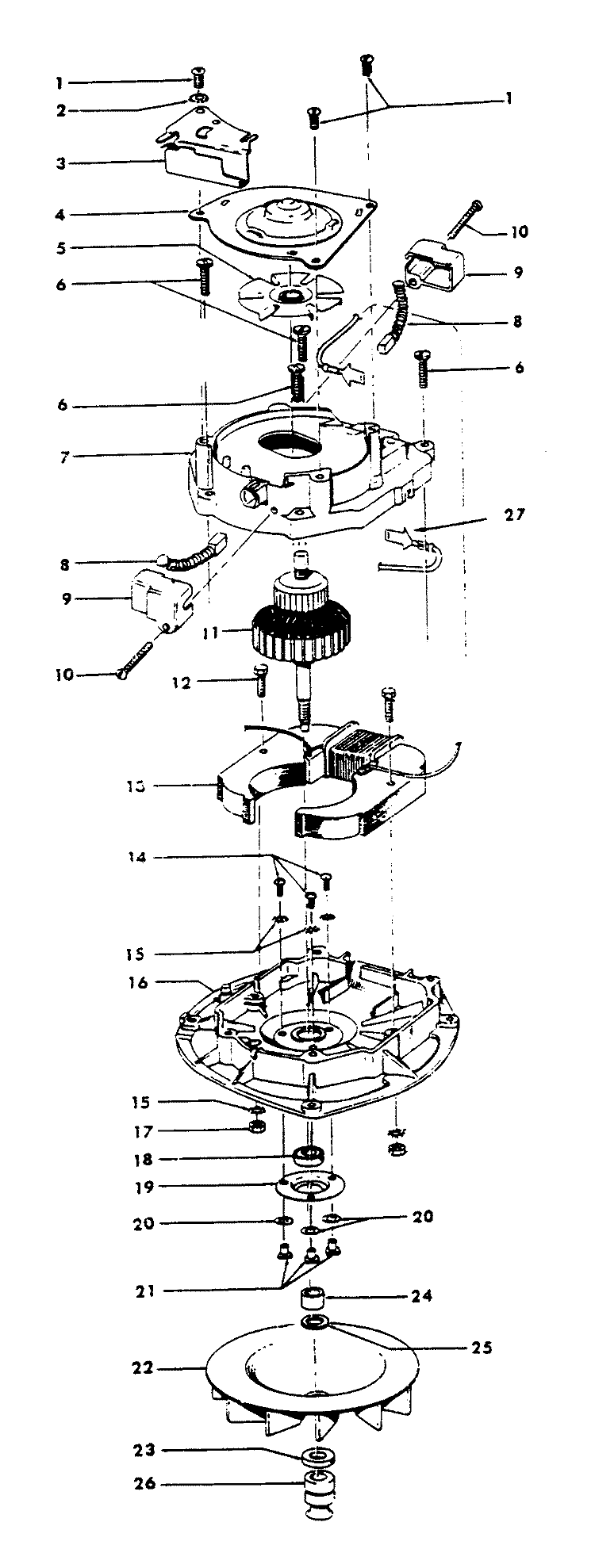 MOTOR ASSEMBLY Diagram and Parts List for U4425---  Hoover Upright Vacuum