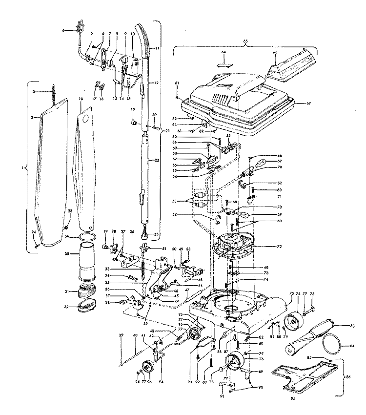 HANDLE, MAINBODY, OUTERBAG, HOOD Diagram and Parts List for U4321---  Hoover Upright Vacuum