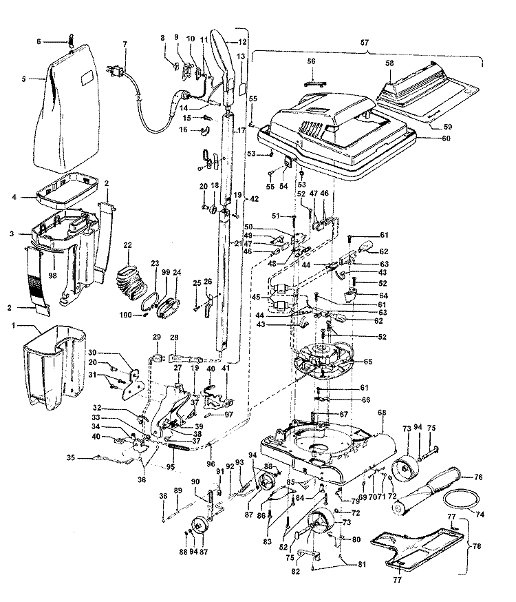 AGITATOR, HANDLE, MAINBODY, OUTERBAG Diagram and Parts List for U4329---  Hoover Upright Vacuum